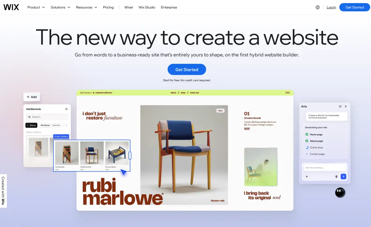 Interfejs Wix Website Builder z galeria szablonów